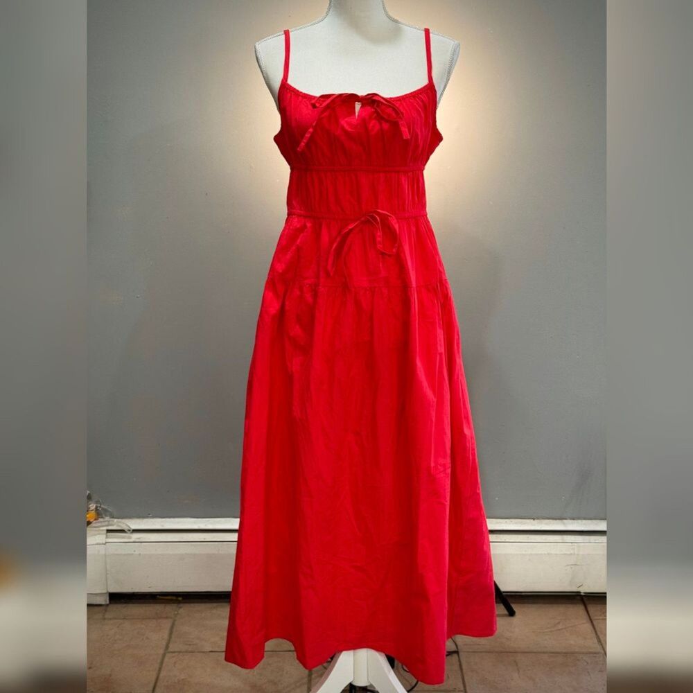 Red Sim & Sam Milkmaid Midi Sundress Size M EUC